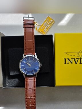 Invicta Men's Blue Dial Brown Leather Watch- Brand New!!